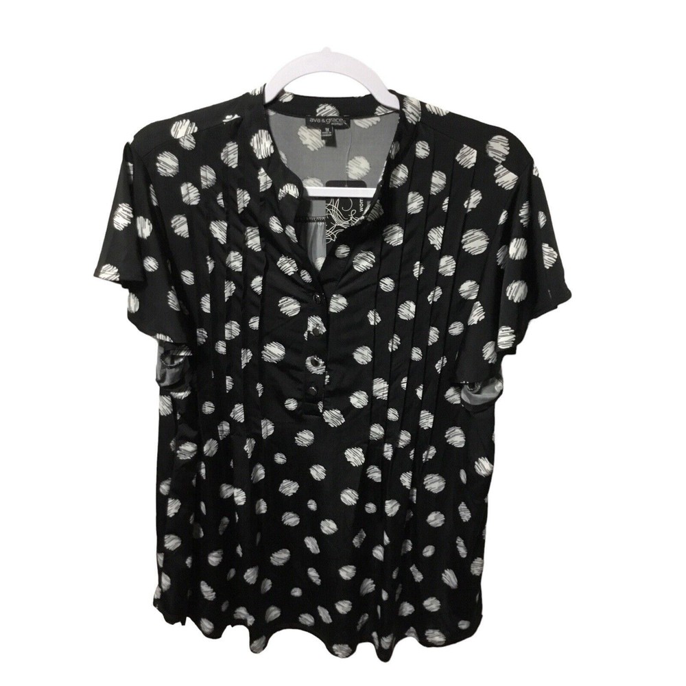NWT AVA & GRACE Black And White Print  Flutter Short Sleeve Blouse 1X